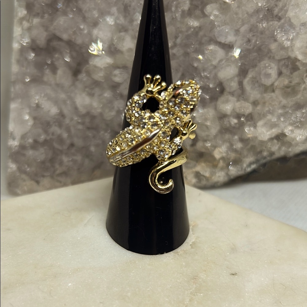 Gold Lizard Rhinestone Ring